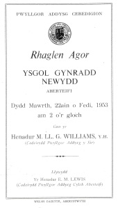 Rhaglen 22 Medi 1953